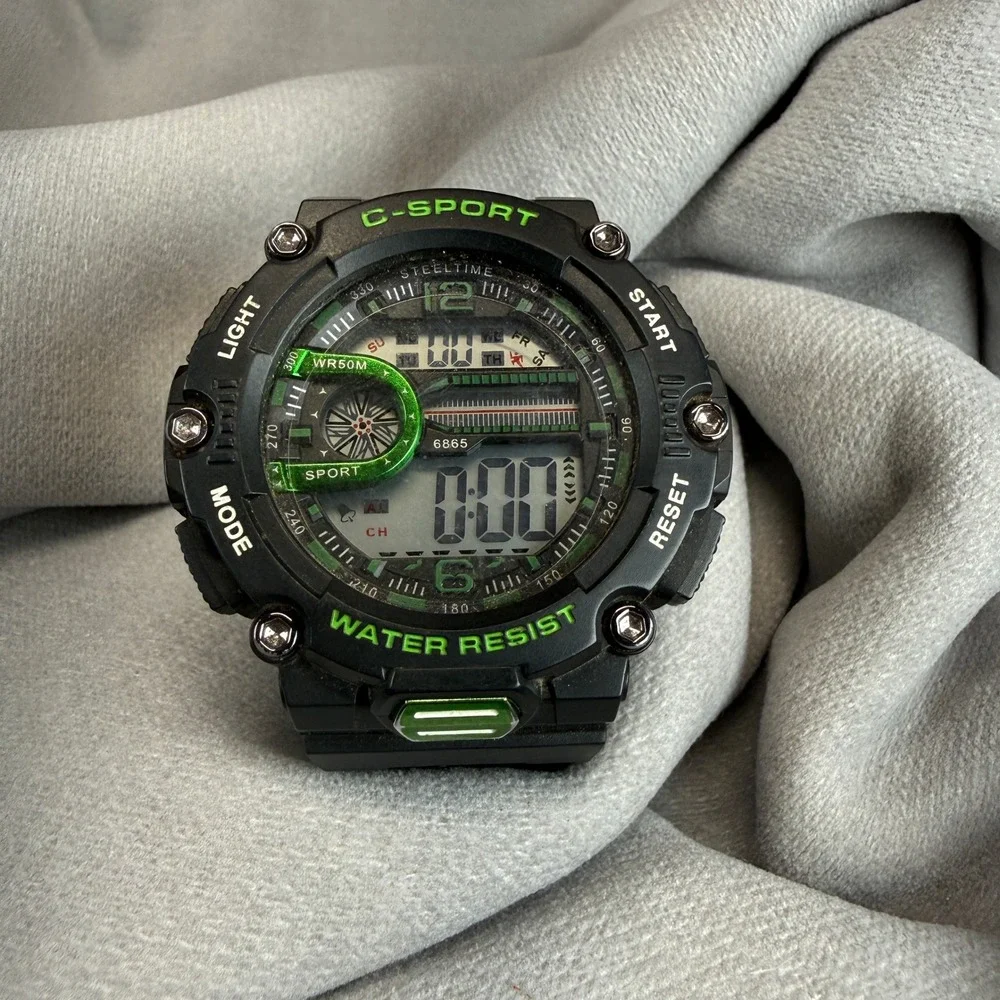 Steeltime C-Sport Digital Watch Mens OS Black Green 6865 Water Resist Tactical